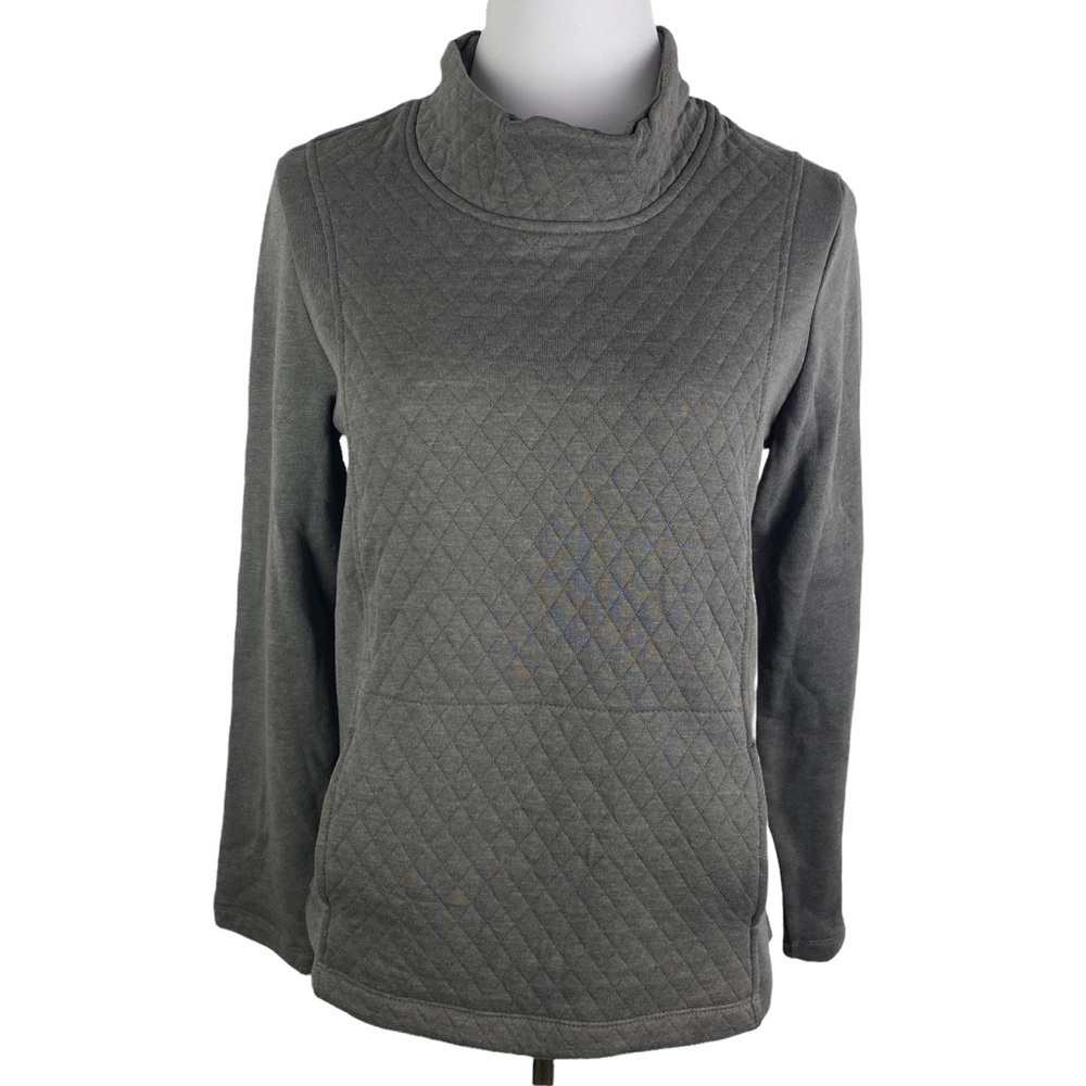 Serra Quilted Kangaroo Pocket Sweatshirt Women's Medium Marled Charcoal Gray NEW - Picture 1 of 10